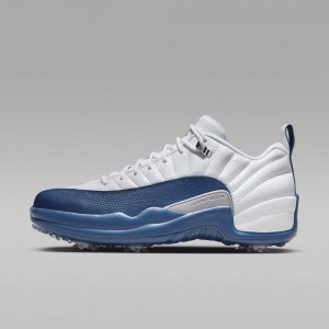 Nike Air Jordan 12 Low Mens Shoes White / Metal Silver / Red / Blue | 603849-DIP