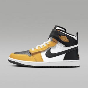 Nike Air Jordan 1 Hi FlyEase Mens Shoes White / Black / Yellow | 068542-LHT