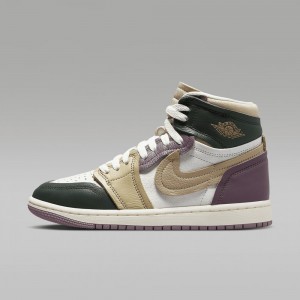 Nike Air Jordan 1 High Method of Make Womens Shoes Khaki / Black / White / Purple | 743821-YPD