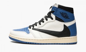 Nike Air Jordan 1 High OG SP 'Travis Scott x Fragment' Mens Shoes Black / White / Blue | 497358-APE