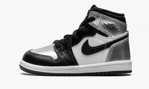 Nike Air Jordan 1 High OG TD 'Silver Toe' Kids Shoes Black / Metal Silver | 539672-TYR