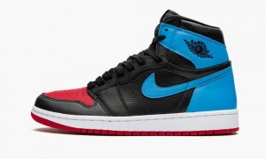 Nike Air Jordan 1 High OG 'UNC to Chicago' Womens Shoes Black / Dark Blue / Red | 543087-IFG