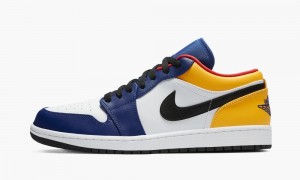 Nike Air Jordan 1 Low 'Deep Royal / Yellow' Mens Shoes White / Navy / Yellow | 301964-UFX