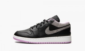 Nike Air Jordan 1 Low GS 'Houndstooth' Kids Shoes Black / White / Purple | 017348-NTW