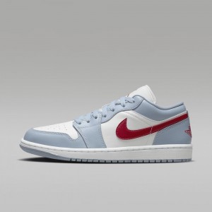 Nike Air Jordan 1 Low Mens Shoes Blue Grey / White / Red | 576834-YAS