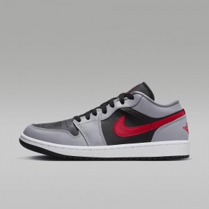 Nike Air Jordan 1 Low Mens Shoes Grey / Black / White / Red | 548619-UJF