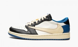 Nike Air Jordan 1 Low OG SP 'Travis Scott x Fragment' Mens Shoes Black / White / Blue | 741820-WNR