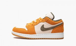 Nike Air Jordan 1 Low SE GS 'Light Curry' Kids Shoes White / Olive / Deep Yellow | 834016-ZNW