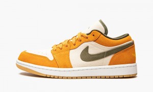 Nike Air Jordan 1 Low SE 'Light Curry' Mens Shoes White / Olive / Deep Yellow | 860753-XYL