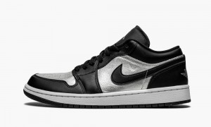 Nike Air Jordan 1 Low SE 'Silver Toe' Womens Shoes Black / Metal Silver / White | 495306-JQT