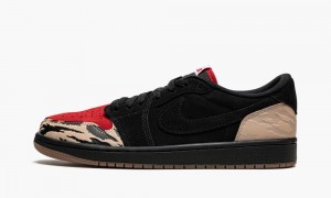 Nike Air Jordan 1 Low SP 'SoleFly - Carnivore' Mens Shoes Black / Beige / Red | 642389-YQC