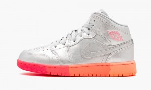 Nike Air Jordan 1 MID (GS) 'Sunrise / Metallic Silver' Kids Shoes Metal Silver / Pink | 315876-FJT