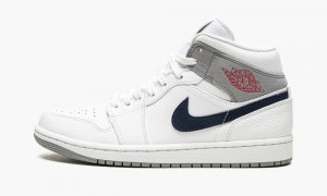 Nike Air Jordan 1 MID PI 'Paris' Mens Shoes White / Navy | 549780-OFC