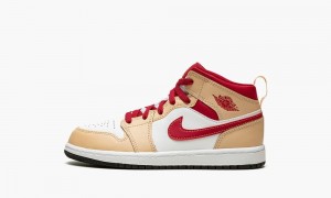 Nike Air Jordan 1 MID PS 'White Onyx / Light Curry' Kids Shoes White Black / Deep Yellow White | 375810-AJR