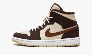 Nike Air Jordan 1 MID SE 'Brown Basalt Fleece' Womens Shoes Brown / Beige | 573019-ACP