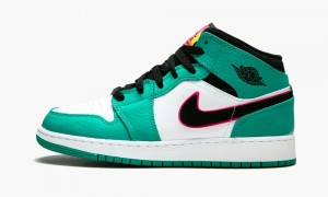 Nike Air Jordan 1 MID SE (GS) Kids Shoes Green / Black / Pink | 614758-VAG