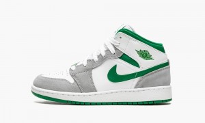 Nike Air Jordan 1 MID SE (GS) Kids Shoes White / Deep Green / Grey | 625894-NIJ