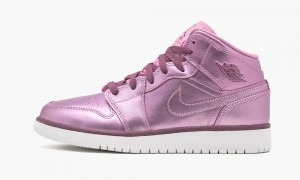 Nike Air Jordan 1 MID SE GS 'Pink Rise' Kids Shoes Pink / White / Red | 273196-IVP