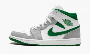 Nike Air Jordan 1 MID SE 'Grey / Pine Green / White' Mens Shoes White / Deep Green / Grey | 279104-EHP