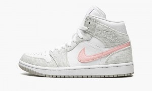 Nike Air Jordan 1 MID SE 'Heather Grey / Pink' Womens Shoes White / Grey | 143208-THC