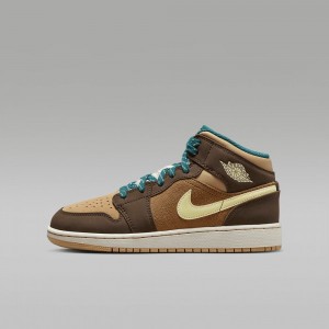 Nike Air Jordan 1 MID SE Kids Shoes Brown | 578194-QMS