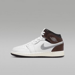 Nike Air Jordan 1 MID SE Kids Shoes White / Chocolate | 163728-MLJ