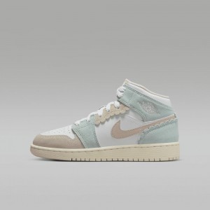 Nike Air Jordan 1 MID SE Kids Shoes White / Light blue | 109625-CYK