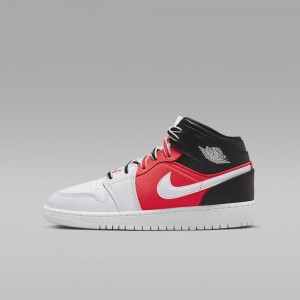 Nike Air Jordan 1 MID SE Kids Shoes White / Black / Red | 867315-FJT