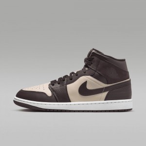 Nike Air Jordan 1 MID SE Mens Shoes Brown / Metal Gold | 127439-ZFH