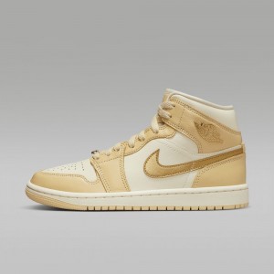 Nike Air Jordan 1 MID SE Mens Shoes Light Yellow / Metal Gold | 867405-BNQ