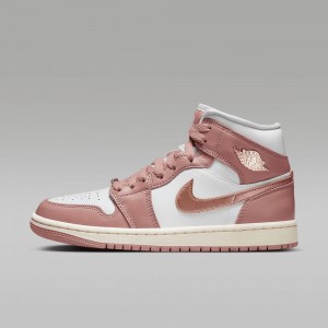 Nike Air Jordan 1 MID SE Mens Shoes Red / White / Metal Copper | 104685-YLI