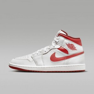 Nike Air Jordan 1 MID SE Mens Shoes White / Red | 816374-YUV