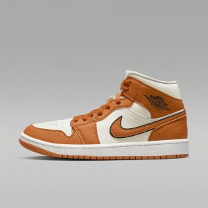 Nike Air Jordan 1 MID SE Womens Shoes Brown / White | 643581-WVE