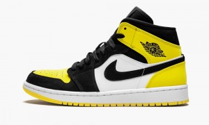 Nike Air Jordan 1 MID SE 'Yellow Toe' Mens Shoes Black / Yellow | 270486-CQR