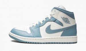 Nike Air Jordan 1 MID 'UNC' Womens Shoes Blue / White | 841532-JUN