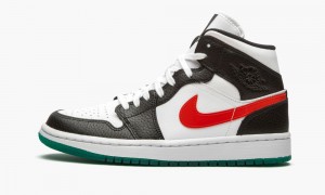 Nike Air Jordan 1 Mid 'Alternate Swooshes' Womens Shoes Black / Red / White | 368745-HED