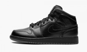 Nike Air Jordan 1 Mid BG 'Triple Black' Kids Shoes Black / Dark Grey | 689732-MLP