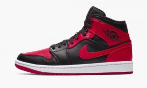 Nike Air Jordan 1 Mid 'Banned 2020' Mens Shoes Black / Red / Black | 073689-NHQ