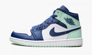 Nike Air Jordan 1 Mid 'Blue Mint' Mens Shoes Navy / Mint / White | 369250-OTR