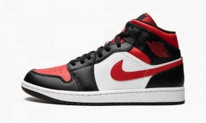 Nike Air Jordan 1 Mid 'Bred Toe' Mens Shoes White / Black / Red | 827063-BDR