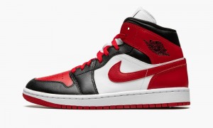 Nike Air Jordan 1 Mid 'Bred Toe' Womens Shoes Black / Red | 980324-LEB