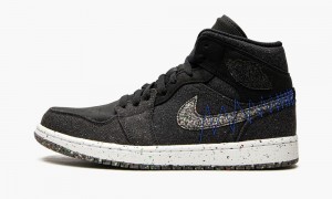 Nike Air Jordan 1 Mid 'Crater Black' Mens Shoes Black / White / Royal | 763092-AKJ