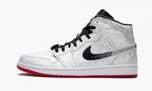 Nike Air Jordan 1 Mid 'Fearless Edison Chen - Clot Silk' Mens Shoes Silver / Black / Red | 706532-FOC