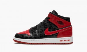 Nike Air Jordan 1 Mid GS 'Bred Text' Kids Shoes Black / Red / White | 415267-STY