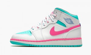 Nike Air Jordan 1 Mid GS 'Digital Pink' Kids Shoes White / Pink | 241089-PHR