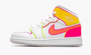 Nike Air Jordan 1 Mid GS 'Edge Glow' Kids Shoes White / Red / Pink | 510962-GZW