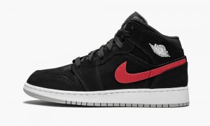 Nike Air Jordan 1 Mid (GS) Kids Shoes Black / Red | 653947-WPA