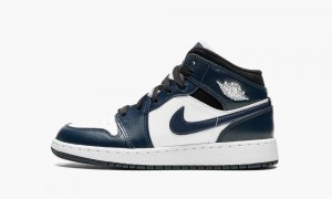 Nike Air Jordan 1 Mid GS Kids Shoes Navy / White / Black | 613754-COT