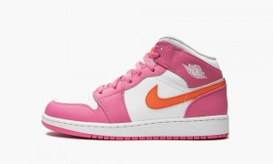 Nike Air Jordan 1 Mid (GS) Kids Shoes Orange / White | 593024-ATN