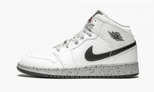 Nike Air Jordan 1 Mid (GS) Kids Shoes White / Black / Grey | 810357-PEQ